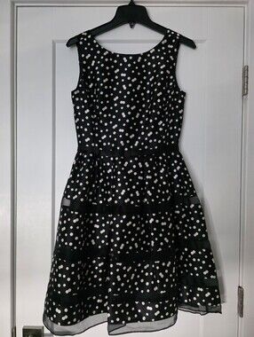 Taylor Black and White Polka Dot Fit-and-Flare Dress